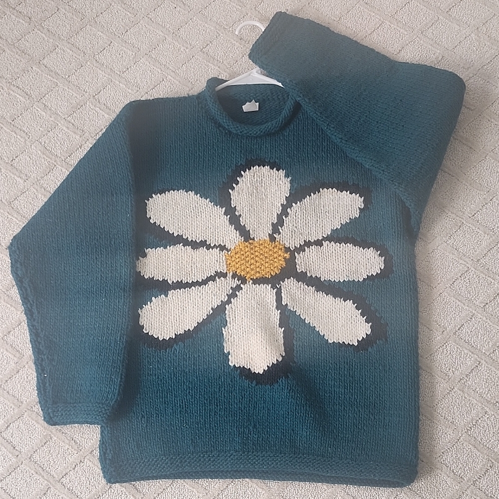 Teal Daisy Knit Sweater
